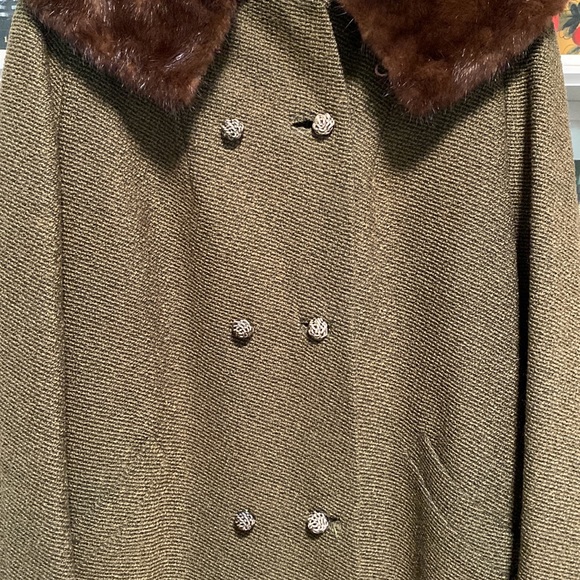 Stunning olive green vintage Shagmoor May Co. Coat fur collar small /medium - Picture 4 of 10